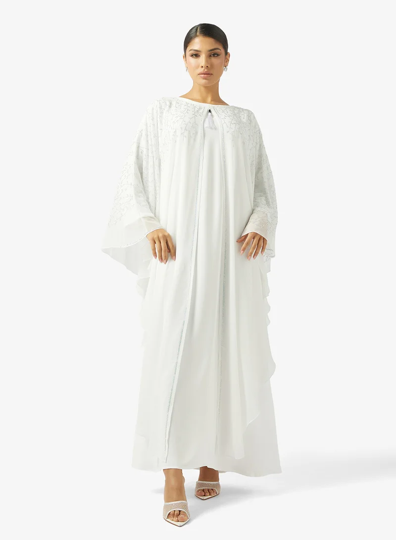 hayas closet  White Embellished Abaya With Sheila for Women | Best Price UAE
